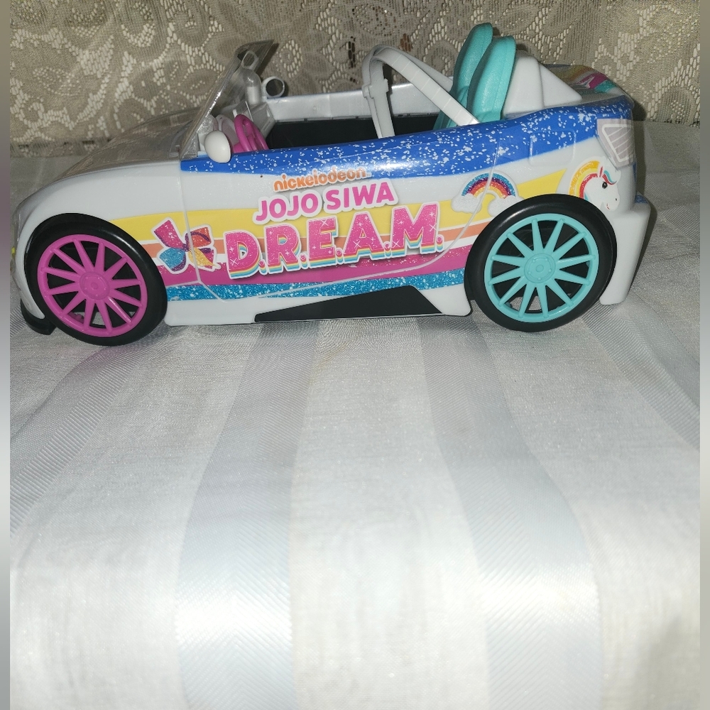 JoJo Siwa White Convertible Toy Car with Pink & Teal Wheels and Rainbow Graphics